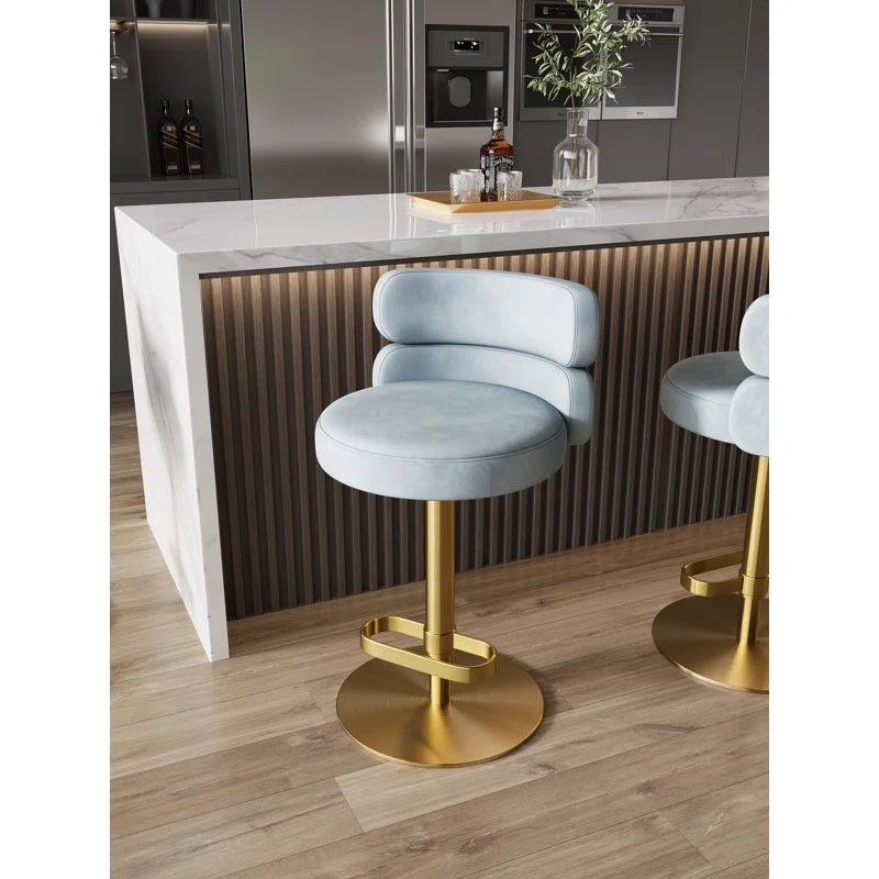 Giacamoz Adjustable Height Swivel Velvet Counter and Bar stool in Stainless Steel