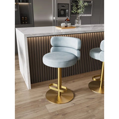 Giacamoz Adjustable Height Swivel Velvet Counter and Bar stool in Stainless Steel