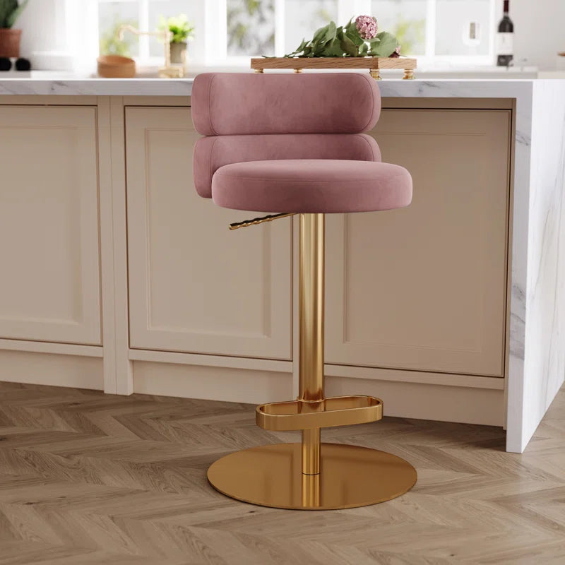 Giacamoz Adjustable Height Swivel Velvet Counter and Bar stool in Stainless Steel