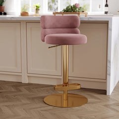 Giacamoz Adjustable Height Swivel Velvet Counter and Bar stool in Stainless Steel