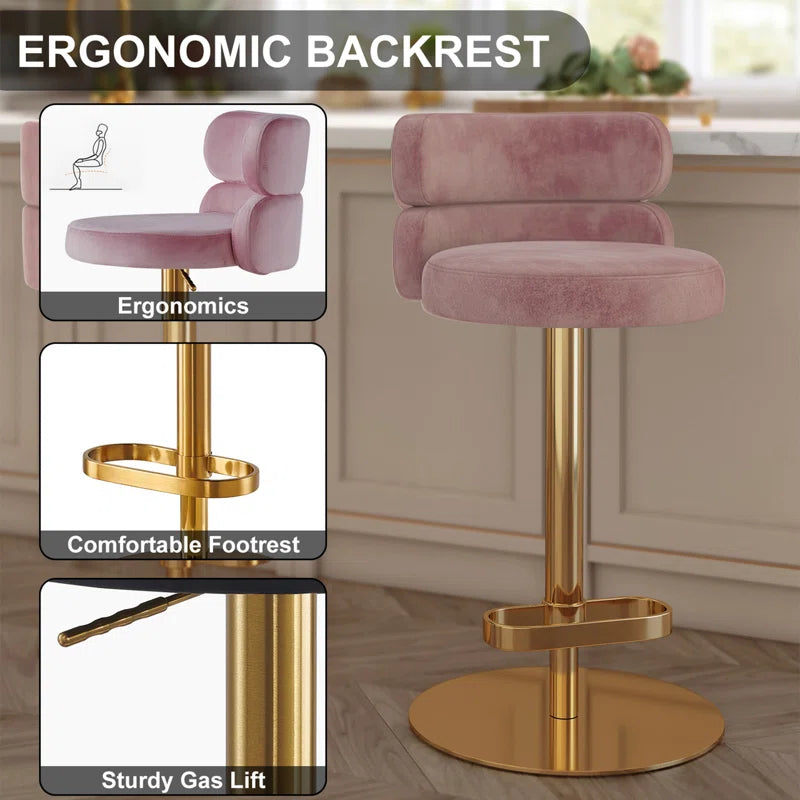 Giacamoz Adjustable Height Swivel Velvet Counter and Bar stool in Stainless Steel