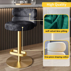 Giacamoz Adjustable Height Swivel Velvet Counter and Bar stool in Stainless Steel