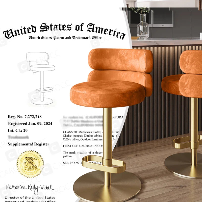 Giacamoz Adjustable Height Swivel Velvet Counter and Bar stool in Stainless Steel