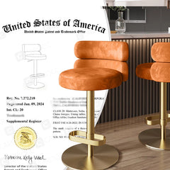 Giacamoz Adjustable Height Swivel Velvet Counter and Bar stool in Stainless Steel