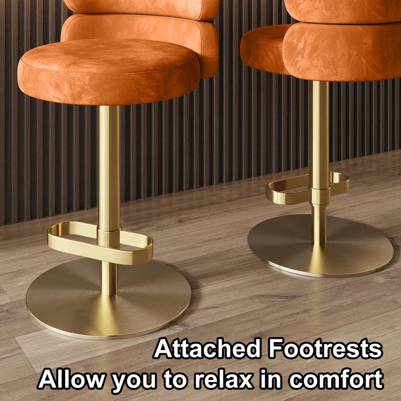 Giacamoz Adjustable Height Swivel Velvet Counter and Bar stool in Stainless Steel