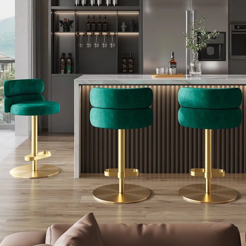 Giacamoz Adjustable Height Swivel Velvet Counter and Bar stool in Stainless Steel