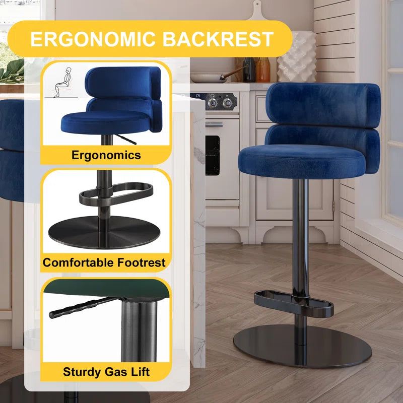 Giacamoz Adjustable Height Swivel Velvet Counter and Bar stool in Stainless Steel