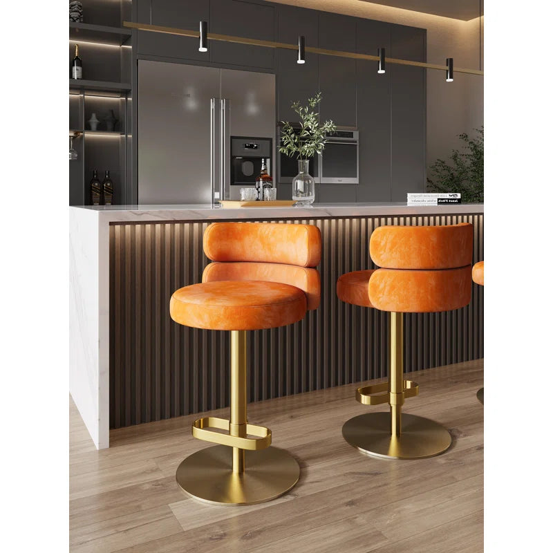 Giacamoz Adjustable Height Swivel Velvet Counter and Bar stool in Stainless Steel
