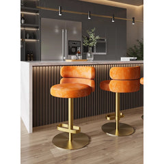 Giacamoz Adjustable Height Swivel Velvet Counter and Bar stool in Stainless Steel