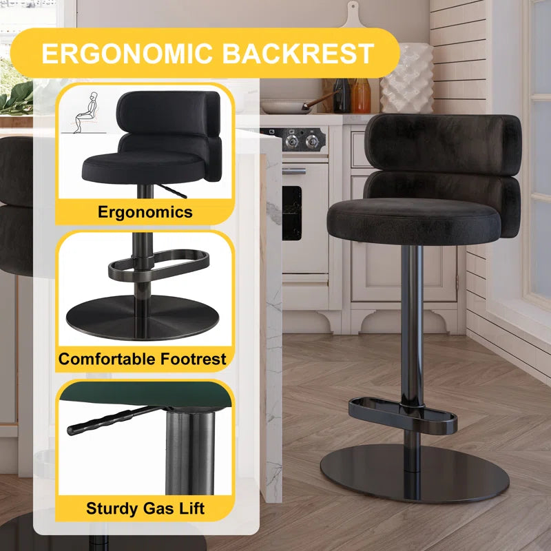 Giacamoz Adjustable Height Swivel Velvet Counter and Bar stool in Stainless Steel