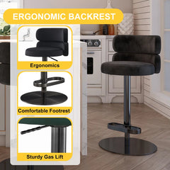 Giacamoz Adjustable Height Swivel Velvet Counter and Bar stool in Stainless Steel