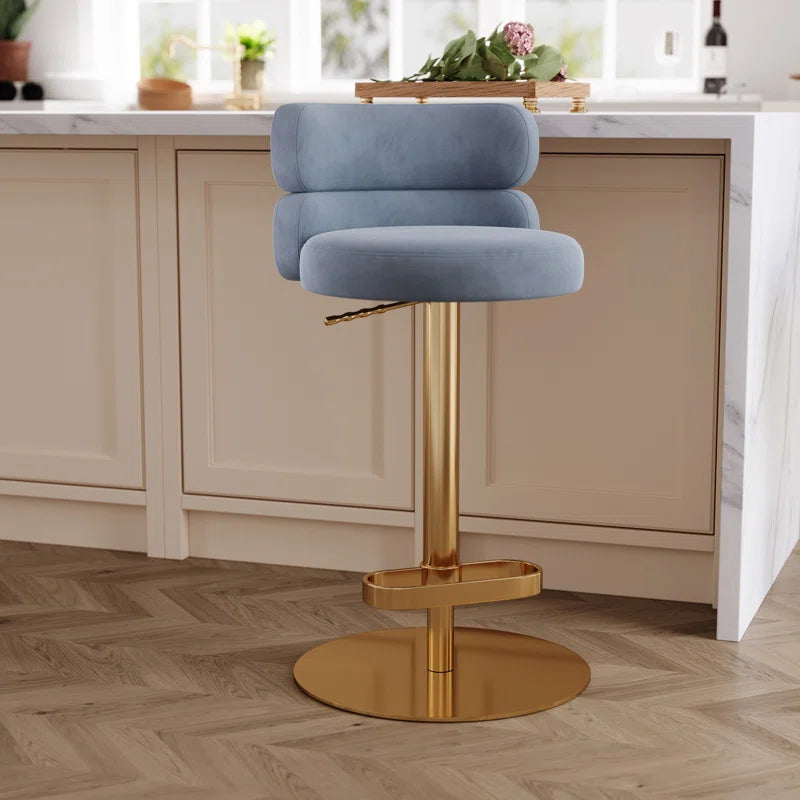 Giacamoz Adjustable Height Swivel Velvet Counter and Bar stool in Stainless Steel
