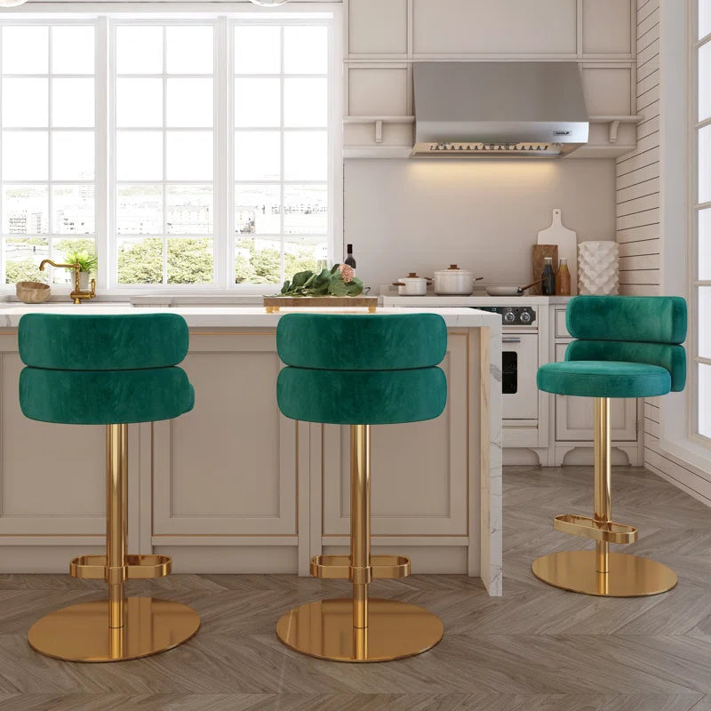 Giacamoz Adjustable Height Swivel Velvet Counter and Bar stool in Stainless Steel
