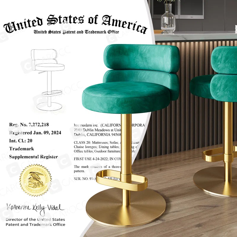 Giacamoz Adjustable Height Swivel Velvet Counter and Bar stool in Stainless Steel
