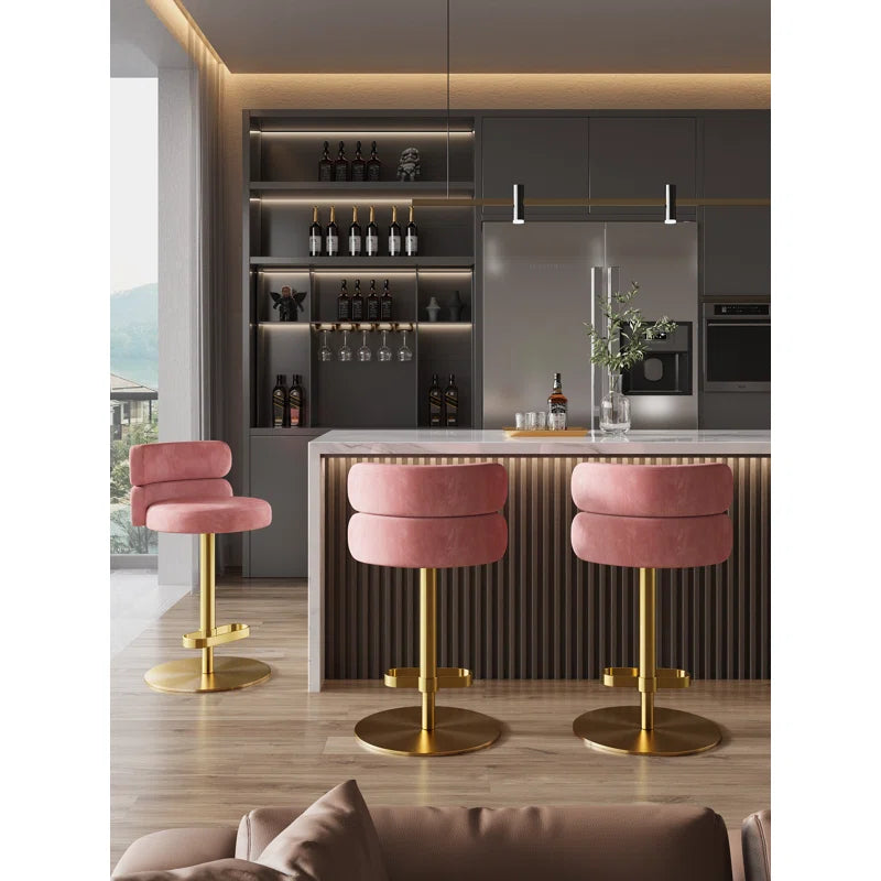 Giacamoz Adjustable Height Swivel Velvet Counter and Bar stool in Stainless Steel