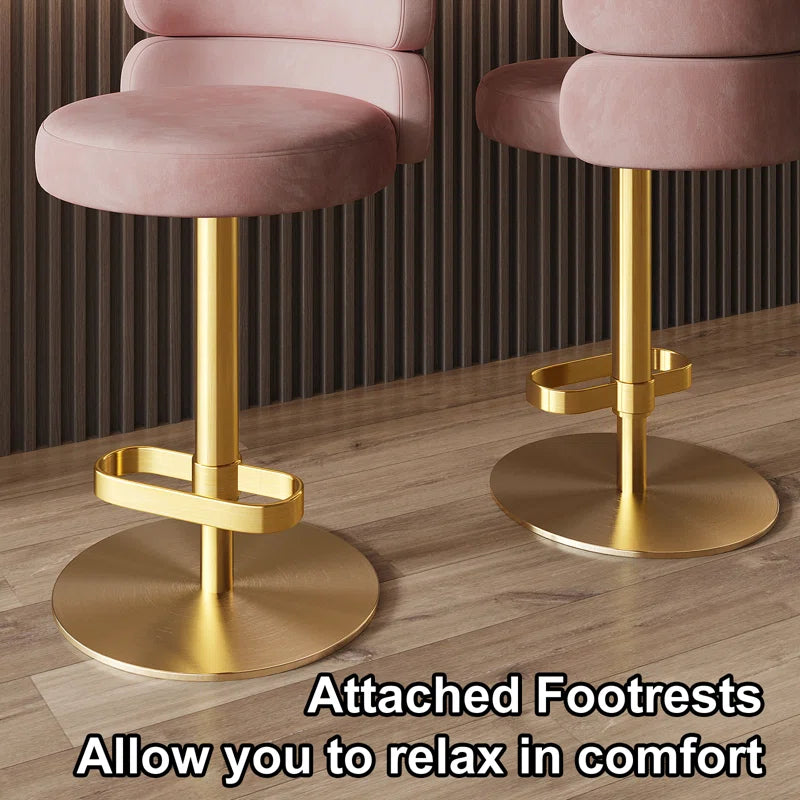 Giacamoz Adjustable Height Swivel Velvet Counter and Bar stool in Stainless Steel