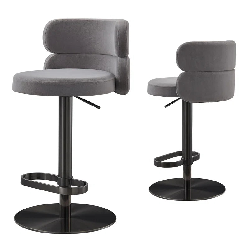 Giacamoz Adjustable Height Swivel Velvet Counter and Bar stool in Stainless Steel