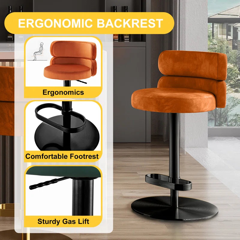 Giacamoz Adjustable Height Swivel Velvet Counter and Bar stool in Stainless Steel