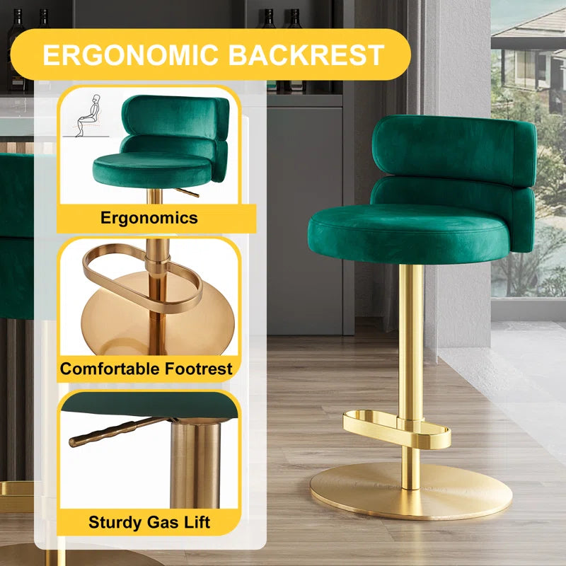 Giacamoz Adjustable Height Swivel Velvet Counter and Bar stool in Stainless Steel