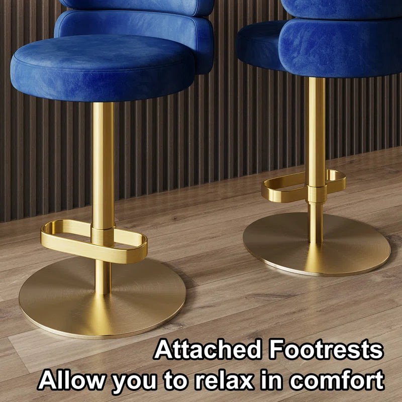 Giacamoz Adjustable Height Swivel Velvet Counter and Bar stool in Stainless Steel