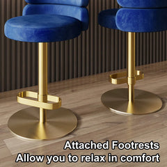 Giacamoz Adjustable Height Swivel Velvet Counter and Bar stool in Stainless Steel