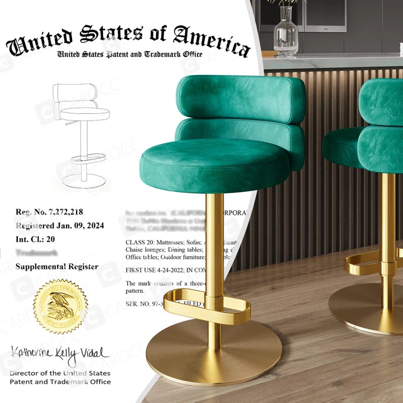 Giacamoz Adjustable Height Swivel Velvet Counter and Bar stool in Stainless Steel