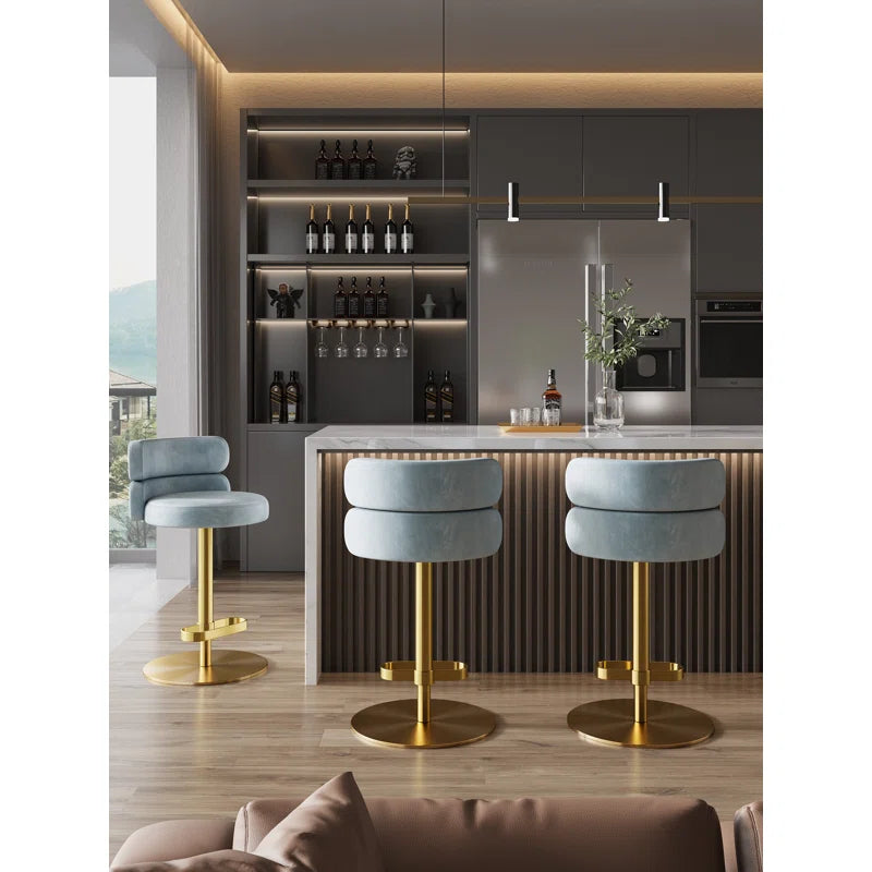 Giacamoz Adjustable Height Swivel Velvet Counter and Bar stool in Stainless Steel
