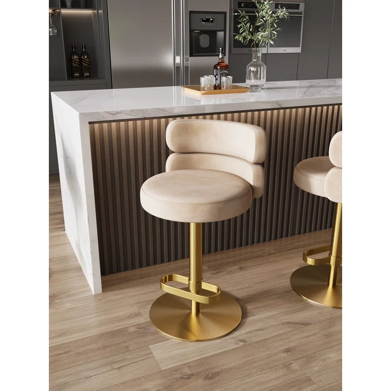 Giacamoz Adjustable Height Swivel Velvet Counter and Bar stool in Stainless Steel