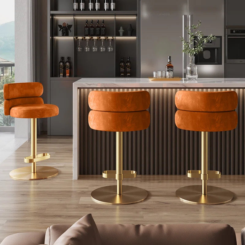 Giacamoz Adjustable Height Swivel Velvet Counter and Bar stool in Stainless Steel