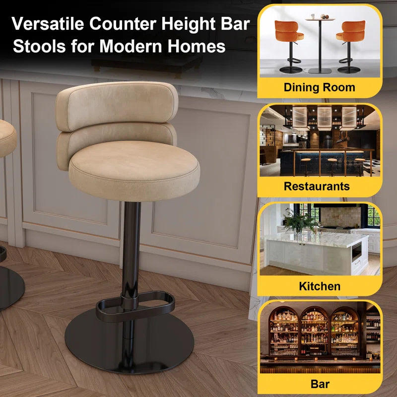 Giacamoz Adjustable Height Swivel Velvet Counter and Bar stool in Stainless Steel