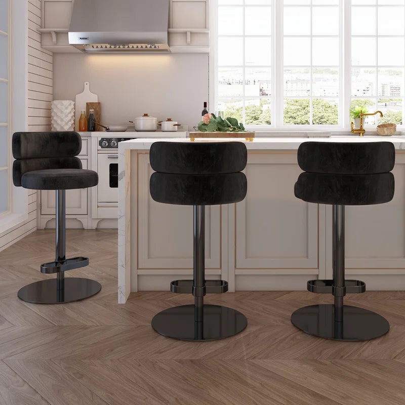 Giacamoz Adjustable Height Swivel Velvet Counter and Bar stool in Stainless Steel