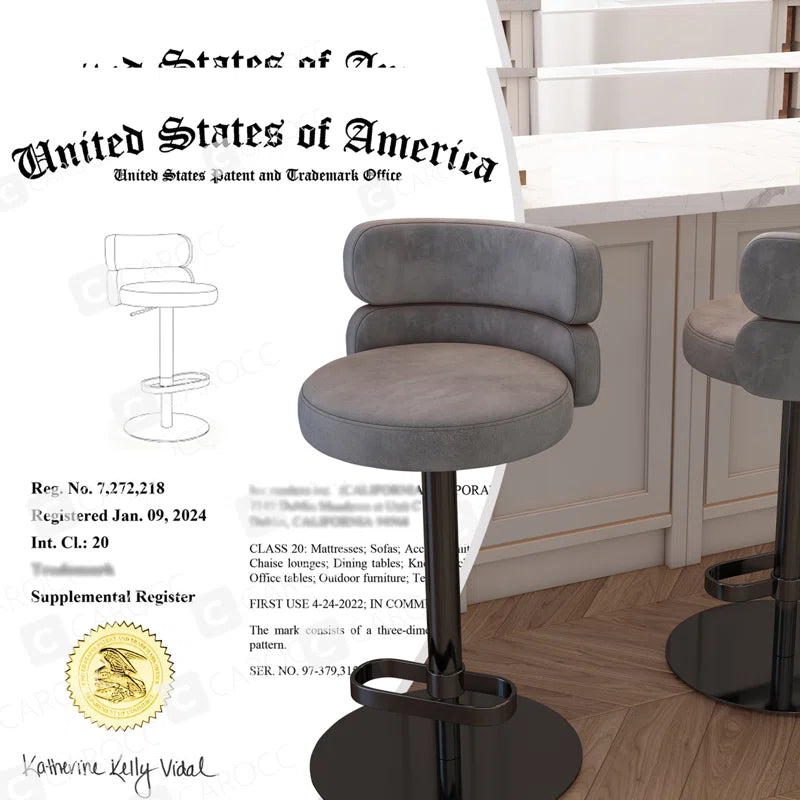 Giacamoz Adjustable Height Swivel Velvet Counter and Bar stool in Stainless Steel