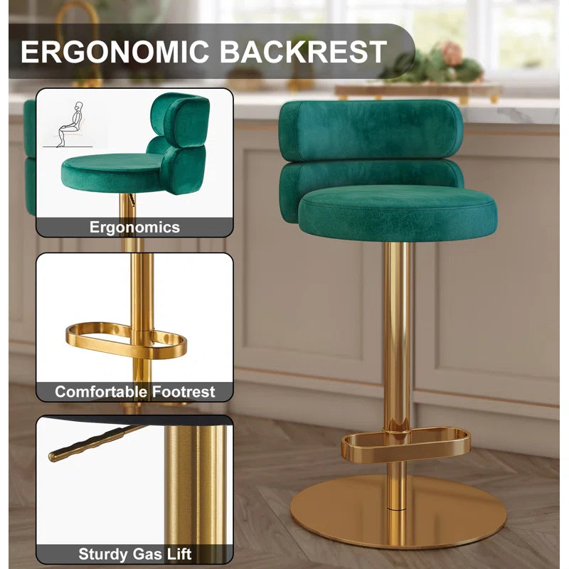 Giacamoz Adjustable Height Swivel Velvet Counter and Bar stool in Stainless Steel