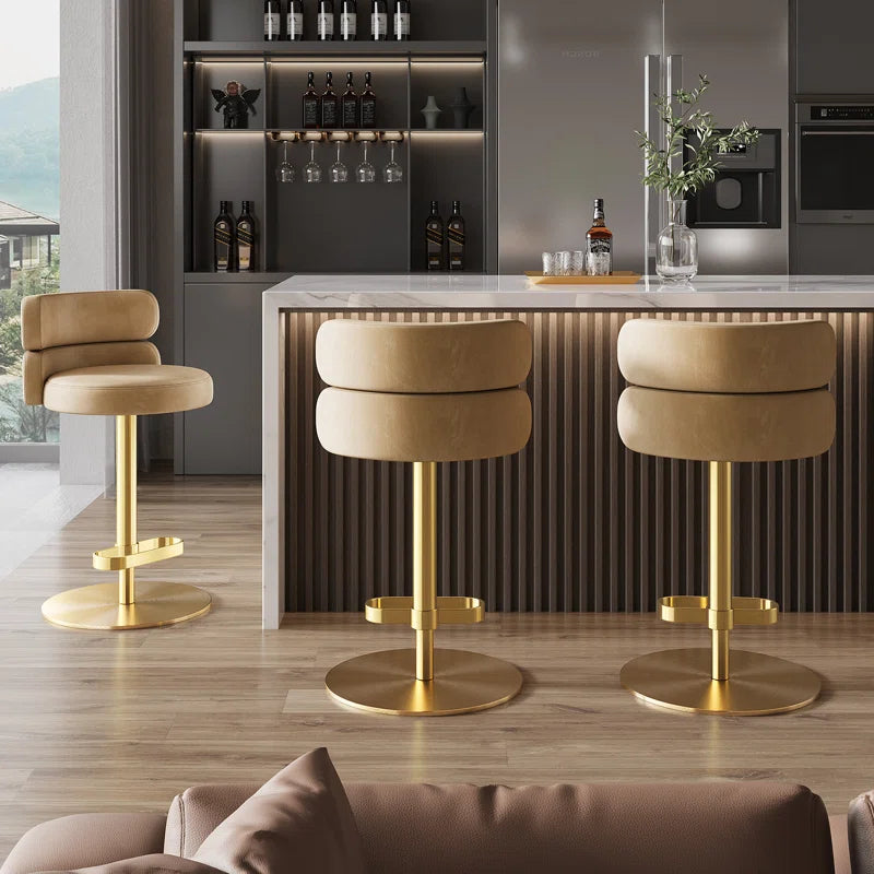 Giacamoz Adjustable Height Swivel Velvet Counter and Bar stool in Stainless Steel