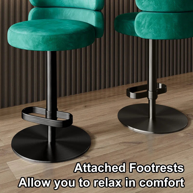 Giacamoz Adjustable Height Swivel Velvet Counter and Bar stool in Stainless Steel