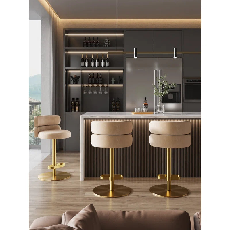 Giacamoz Adjustable Height Swivel Velvet Counter and Bar stool in Stainless Steel