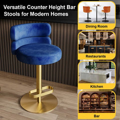 Giacamoz Adjustable Height Swivel Velvet Counter and Bar stool in Stainless Steel