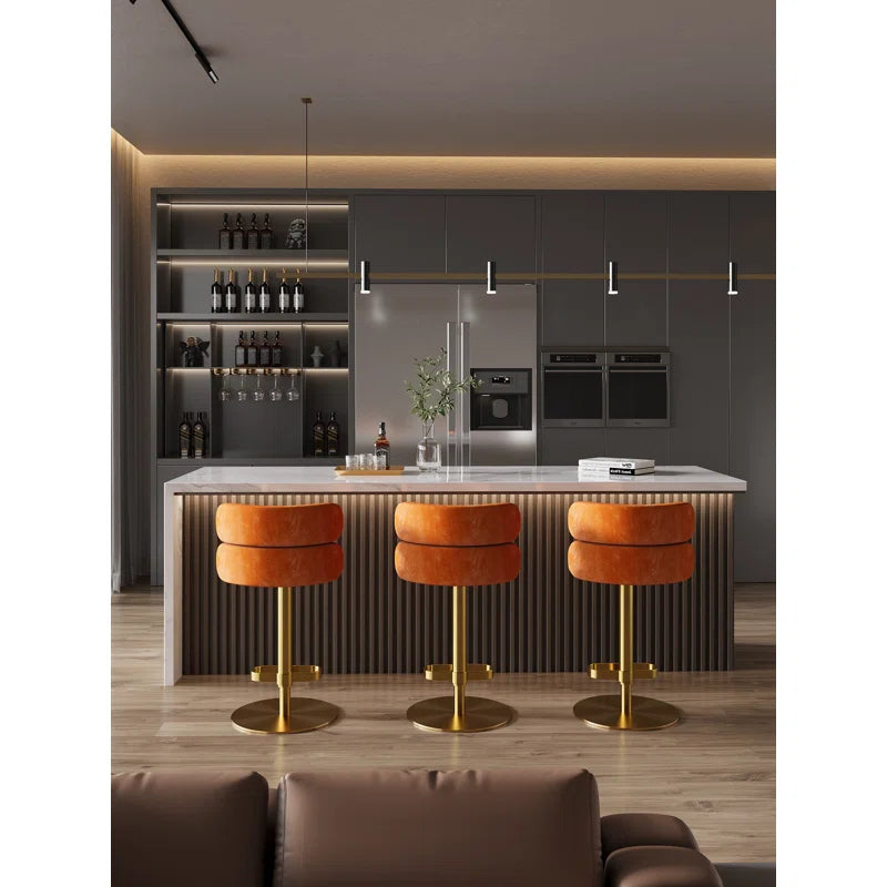 Giacamoz Adjustable Height Swivel Velvet Counter and Bar stool in Stainless Steel