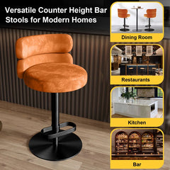 Giacamoz Adjustable Height Swivel Velvet Counter and Bar stool in Stainless Steel