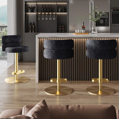 Giacamoz Adjustable Height Swivel Velvet Counter and Bar stool in Stainless Steel