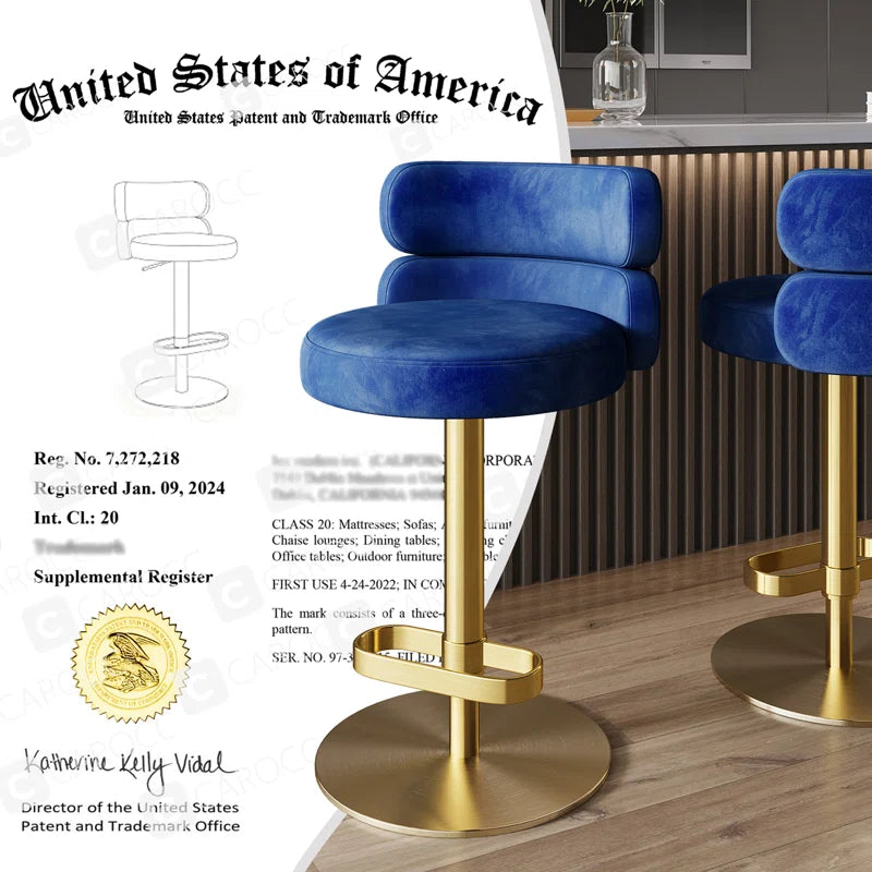 Giacamoz Adjustable Height Swivel Velvet Counter and Bar stool in Stainless Steel