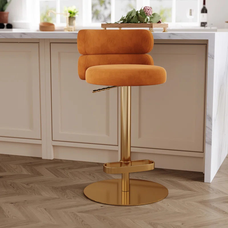 Giacamoz Adjustable Height Swivel Velvet Counter and Bar stool in Stainless Steel