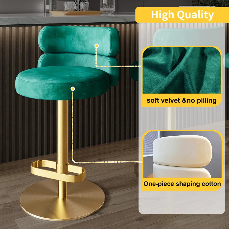 Giacamoz Adjustable Height Swivel Velvet Counter and Bar stool in Stainless Steel