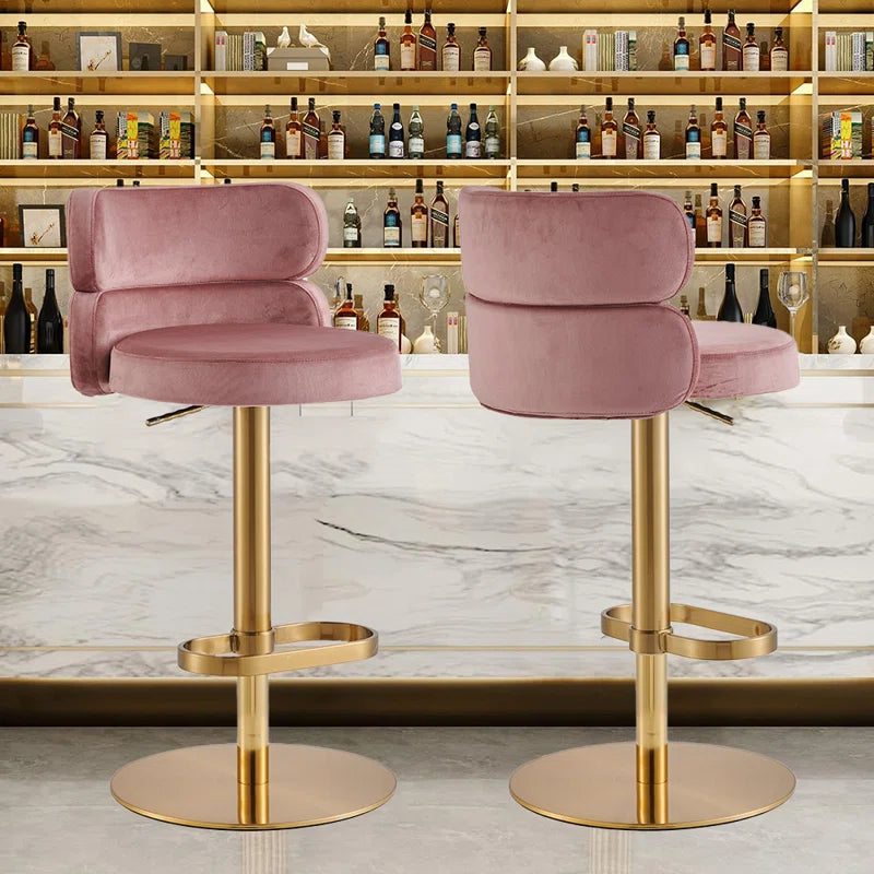 Giacamoz Adjustable Height Swivel Velvet Counter and Bar stool in Stainless Steel