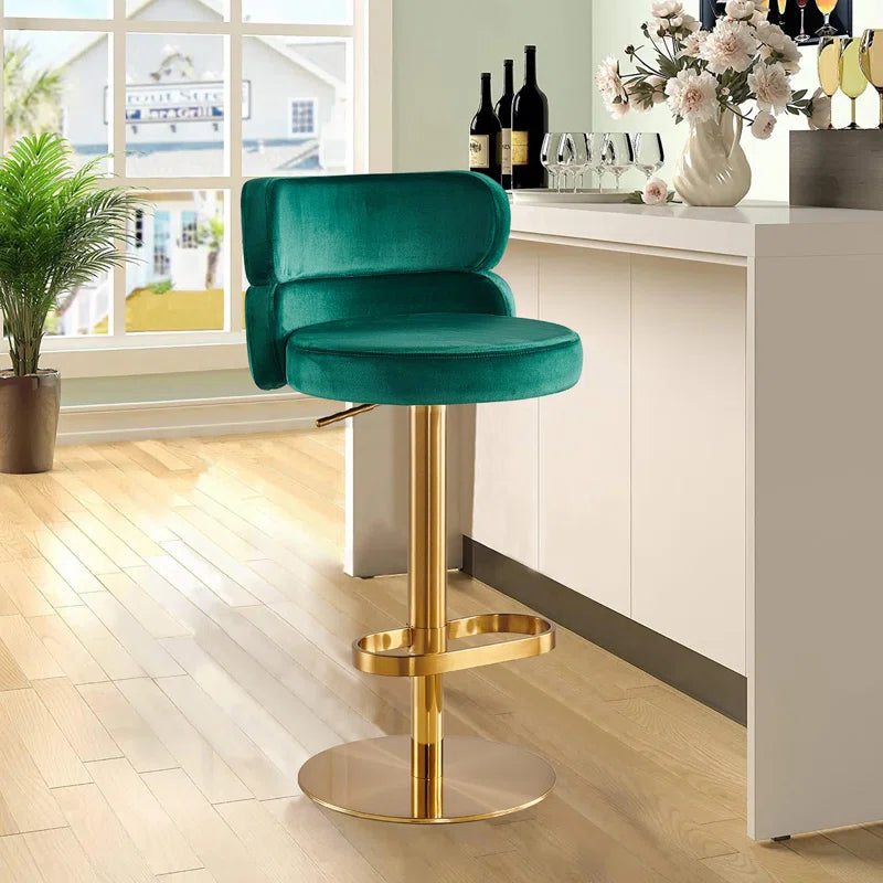 Giacamoz Adjustable Height Swivel Velvet Counter and Bar stool in Stainless Steel