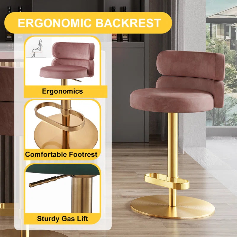 Giacamoz Adjustable Height Swivel Velvet Counter and Bar stool in Stainless Steel