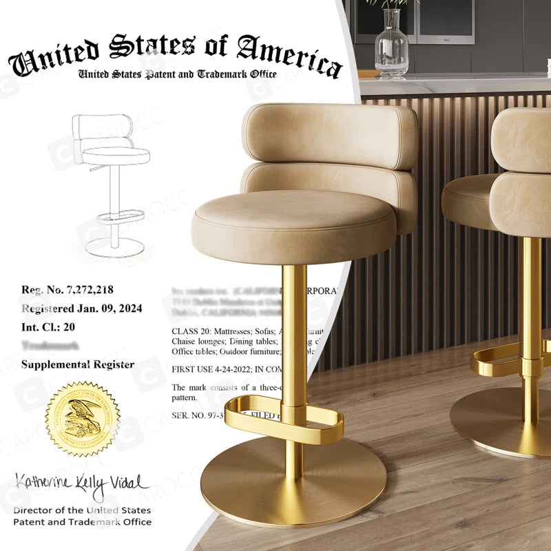 Giacamoz Adjustable Height Swivel Velvet Counter and Bar stool in Stainless Steel