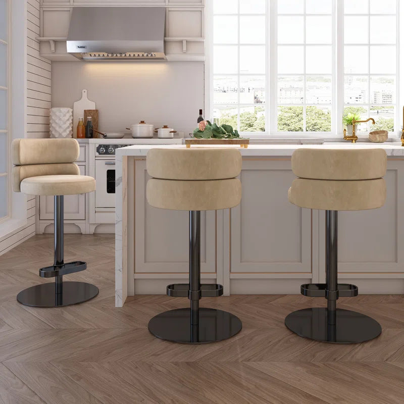 Giacamoz Adjustable Height Swivel Velvet Counter and Bar stool in Stainless Steel
