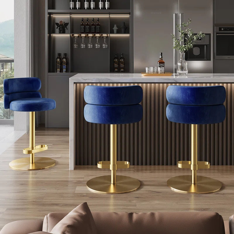 Giacamoz Adjustable Height Swivel Velvet Counter and Bar stool in Stainless Steel