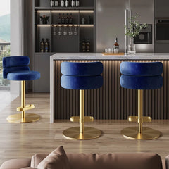 Giacamoz Adjustable Height Swivel Velvet Counter and Bar stool in Stainless Steel